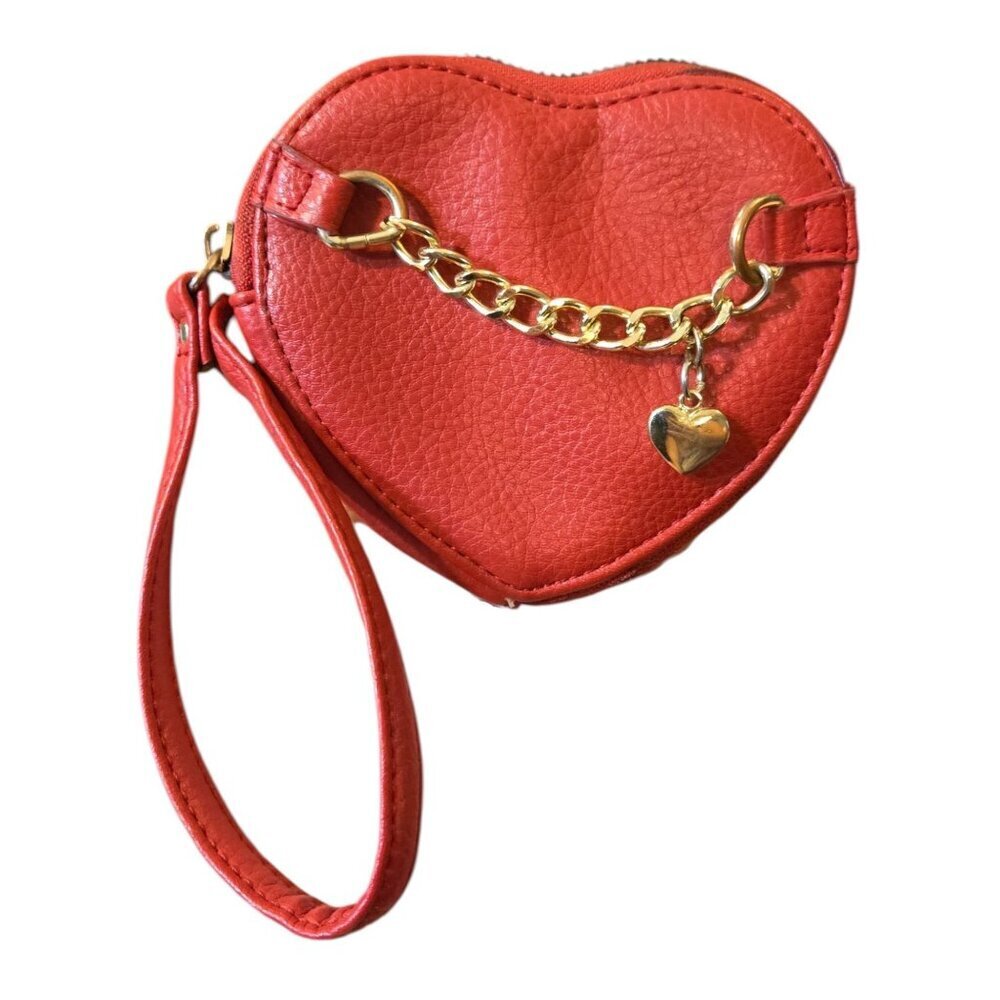 Juicy Couture Red Heart Wristlet Coin Purse Zip Around 5"x4.5" Faux Leather - Picture 1 of 7